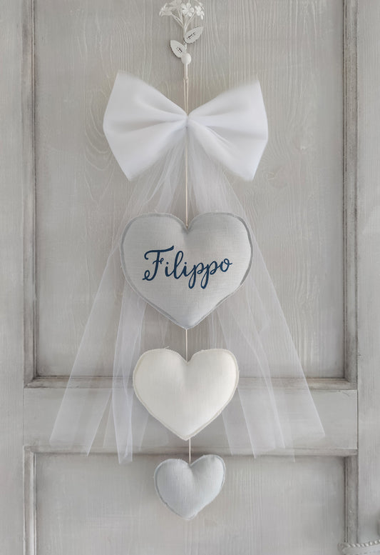 Tris di cuori con fiocco in tulle